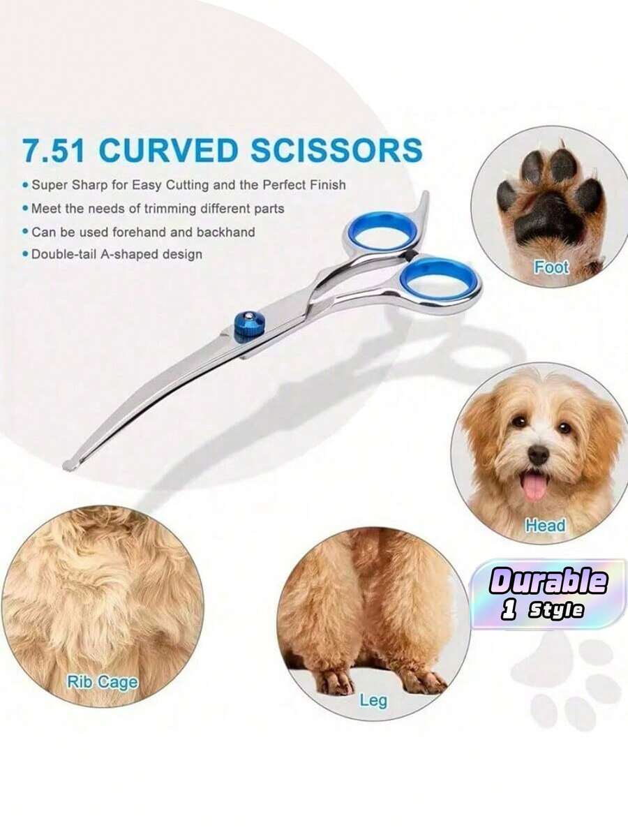 Pet Scissors Beauty Tool Set, Professional Hair Trimming Scissors For Dogs, Curved Scissors, Dog Teddy Hair Trimming And Haircutting Scissors - Multicolor - View 1