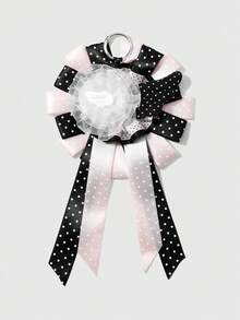 ROMWE Anime 1個 Sweet Academy 黑粉波點翅膀網紗蕾絲緞帶手工複雜玫瑰胸花 DIY 鑰匙圈包包吊飾，女士配飾節日禮物 - 彩色 - 查看 4