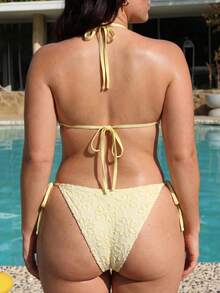 Swim Mod Bikini 2 Potong Warna Kuning untuk Wanita Ukuran Besar, Perlengkapan Penting untuk Liburan Musim Panas di Pantai - Kuning - View 3