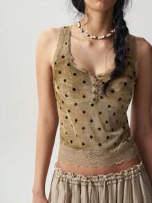 Bohemela Spring Summer Vacation Knit Mesh Contrast Lace Women's Tank Top - Green - View 6