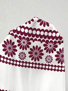 SHEIN LUNE Gaun Pendek Kasual Bermotif untuk Wanita, Cocok untuk Musim Semi dan Musim Panas - Burgundy - View 3