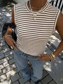 Siren Gaze Débardeur ample sans manches à rayures décontracté pour femmes, rayures bleu et blanc, été, décontracté, vacances, congés, mode Y2K élégante, streetwear, fête - Multicolore - Voir 6