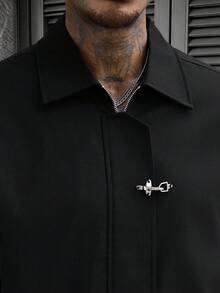 SLATEMANN Men's Airplane Buckle Placket Short Sleeve Casual Commuter Shirt - Black - View 6