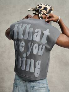 PAVTROS Tank Top Pria Ukuran Besar dengan Slogan Timbul - Dark Grey - View 4