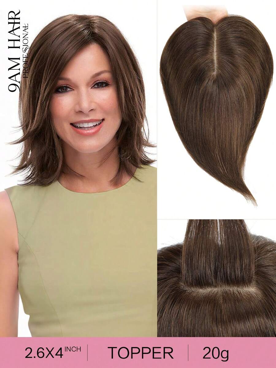 Clip-In Dark Brown 150% Density 6 Inch Extra Short Straight Colored Human Hair Topper - S3 - View 1