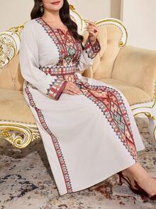 Al Najma 大码女士优雅派对几何印花阿拉伯风格连衣裙 - 彩色 - 查看 6