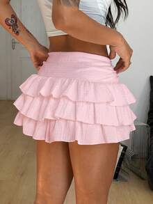 Coolane Women's Spring Preppy Chic Y2K Vacation Outfits Festival Boho Comfortable White Ruffle Tiered Skirt - Baby Pink - View 7