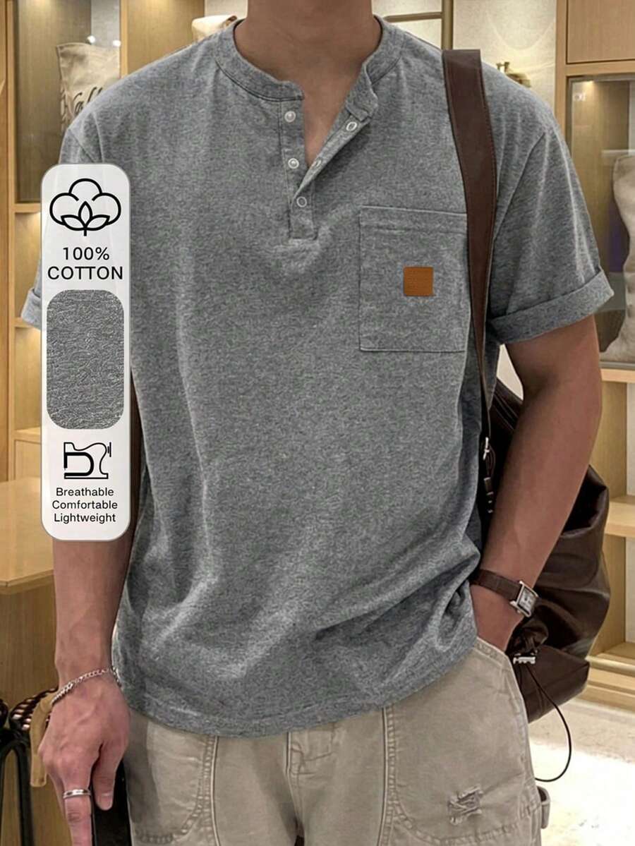 DAZY Men's Short Sleeve T-Shirt With Printed Label, Grey - Grey - View 1