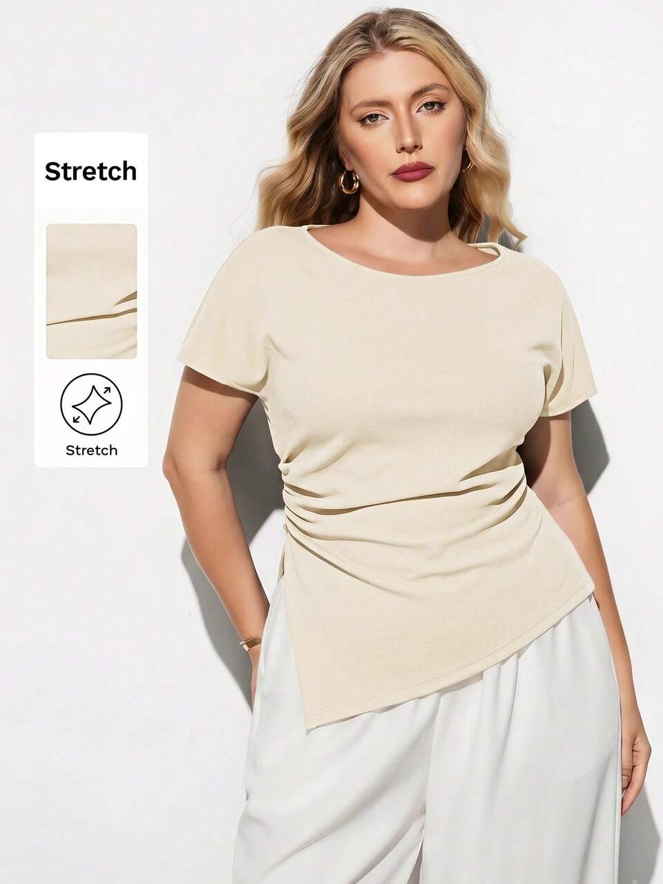 SHEIN Maija Plus Size Women's Summer Fashion French Style Waist Cinched Slimming Flattering Daily Versatile Top, Old Money Style, Romantic Comfortable Elegant