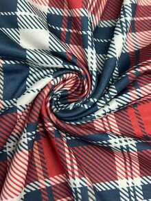 Rovax 女款格紋與仿牛仔印花拼接修身上衣，短袖圓領T恤，美式復古風 - 彩色 - 查看 6