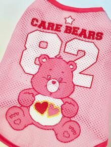 SHEIN X Care Bears 1件可愛卡通印花寵物背心，運動背心，貓狗通用，尺寸XXS至XXXXXL，特小號至特大號，護理熊、愛心熊、憤怒熊、分享熊、彩虹熊 - 玫粉色 - 查看 2