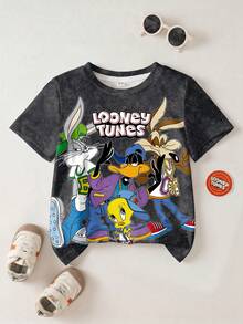 LOONEY TUNES X SHEIN 男童卡通图案短袖休闲T恤 - 白色 - 查看 1
