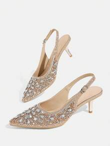 CUCCOO TILAWA Women's Fashion Electroplated And Glass Rhinestone Pointed Silver Women's High-Heeled Shoes, Suitable For Going Out, Banquets, Parties And Other Activities - Champagne - View 7