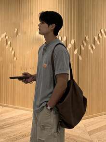 DAZY Men's Short Sleeve T-Shirt With Printed Label, Grey - Grey - View 3