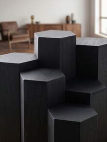 Cirelle 1Set Hexagonal Wooden Tiered Display Stand, Solid Wood With Natural Grain Texture, Staggered Layered Platforms For Figurines, Perfume And Small Trinkets, Multi-Height Storage Rack For Desktop Collectible, Vanity And Tabletop Ornament Arrangement. - multicolor - View 2
