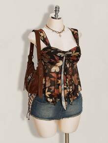 SHEIN ICON 女款度假植物印花不對稱下擺背心上衣 - 彩色 - 查看 11