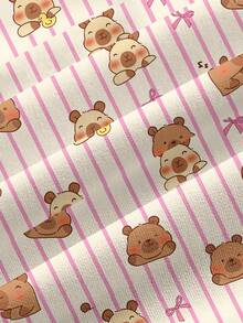 PopScrub Women's Scrub Uniform Top With Cute Bear Capybara Striped Print Pattern, Suitable For Children And Pet Hospitals - Multicolor - View 3