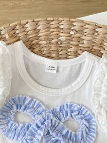 SHEIN Baby Girl Bow Decor Tank Top & Striped Shorts Set - Blue and White - View 8