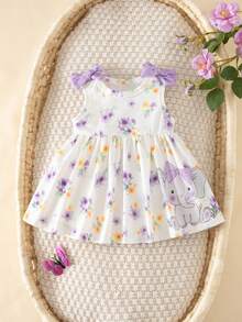 SHEIN Newborn Baby Girl Summer Cute Floral Print Sleeveless Dress - Mauve Purple - View 7