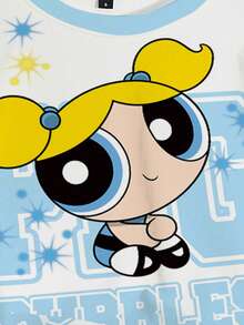 THE POWERPUFF GIRLS X SHEIN Camiseta de mujer de verano con patrón de burbujas de bloques de color - Blanco - Ver 5