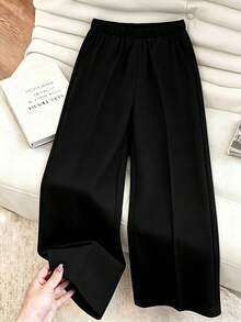 GlowEve CURVE Women's Fashion Elegant Elastic Waistband Invisible Zipper Wavy Webbing Tie Long Pants, Suitable For Daily, Commuting Outfits Fall - Black - View 2