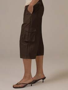 MUSERA Cargo Tie Waist Capri Pants Spring Summer Cute Cosy Cottage Core Spring Dew Casual - Chocolate Brown - View 3