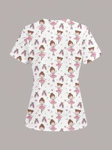 PopScrub Atasan Seragam Medis Wanita Motif Balet Lucu, Cocok untuk Anak-anak dan Rumah Sakit Hewan Peliharaan - MultiWarna - View 2