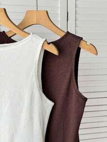 SHEIN BAE Women's 95% Cotton Sleeveless Tank 2 Packs - Brown & White, Breathable, Summer Work Basic - Multicolor - View 9