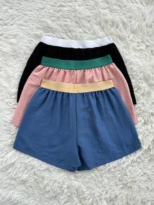 Lowkey Lull Conjunto de ropa de descanso de 3 piezas con shorts de color contrastante para mujer - Multicolor - Ver 2
