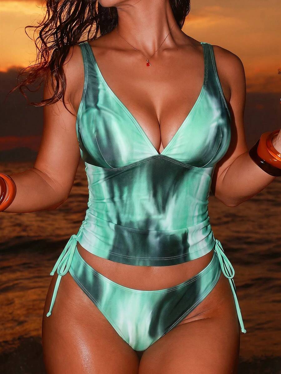 Swim SXY 夏季海灘度假性感豹紋女款背心比基尼上衣 - 薄荷綠 - 查看 1
