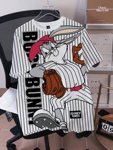 LOONEY TUNES X SHEIN Men's All-Over Print Rabbit Stripe Cartoon T-Shirt - White - View 5
