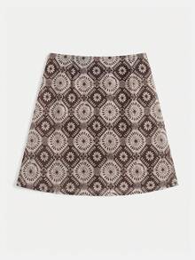 lacRébo Brown High-Waisted Floral Bandana Printed Mini Skirt With A Line Shape Summer Holiday Casual Resort Outfit - Brown - View 7