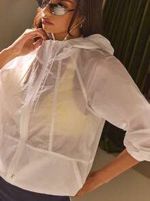 Athîral 女款休閒運動連帽白色運動外套，防曬長袖外套，女款運動跑步套裝 - 白色 - 查看 3