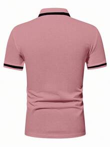 Calvornis Kemeja Polo Pria Lengan Pendek Warna Kontras Kasual untuk Perjalanan Sehari-hari, Acara Formal - Dusty Pink - View 2