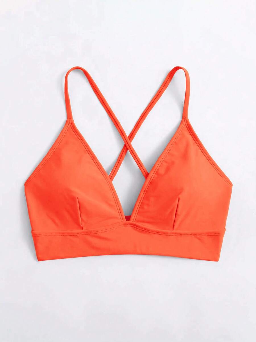 Swim Basics Women's Solid Color Spaghetti Strap Bikini Top Suitable For Summer Vacation Beach - Orange - View 1