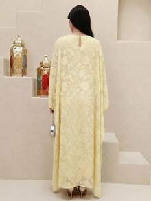 Yasmyna Women's Cut-Out Batwing Sleeve Loose Arabic Traditional Long Tunic - Yellow - View 2