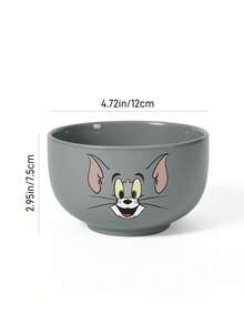 TOM & JERRY X SHEIN 經典貓鼠主題陶瓷碗，可愛角色印花穀物碗，沙拉/湯碗，適用於早餐與日常使用 - 灰色 - 查看 6