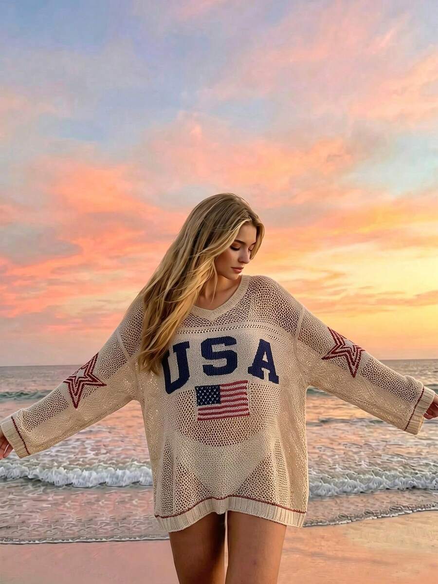 SHEIN Swim Chiccia 女款歐美風純色海灘度假性感鏤空透視波西米亞無袖針織罩衫短款細肩帶洋裝,夏季新款優雅白色極簡日常鉤編編織細肩帶海灘罩衫洋裝,女款海灘度假穿搭,度假洋裝,適合度假、約會、下午茶、郵輪 - 杏色 - 查看 1