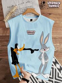 LOONEY TUNES X SHEIN Manfinity Joysei Men's Minimalist Printed Sleeveless Tank Top, Holiday - Baby Blue - View 1