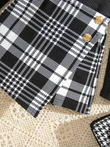 SHEIN Young Girl Heart Print High Neck Long Sleeve T-Shirt And Houndstooth Skort Set - Multicolor - View 6