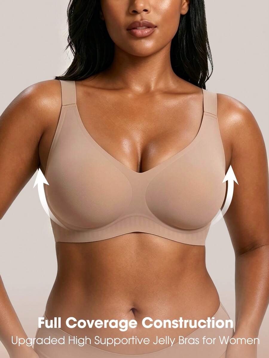 NudeFit Sutiã Plus Size Feminino Sem Costura com Efeito Push-Up e Levantamento, Suporte com Cola de Gelatina, Anti-Flacidez, Sem Aro, Taça Moldada, Cobertura Lateral dos Seios, Bralette Minimalista Confortável para Uso Diário, Peça Única - Rosa empoeirado - Visão 1