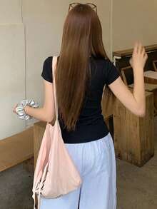 DAZY 春夏女款修身貼身圖案設計動物印花T恤可愛上衣 - 黑色 - 查看 5