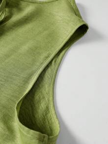 GlowEve CURVE Plus Size Hem Embroidery Cardigan Sleeveless Women's Vest Waist Rope Decor Women's Shorts - Green - View 5