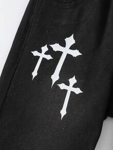 Kids Tween Boy Fashion Casual Y2k Vintage Cool Street Letter Cross Pattern Design Black Loose Jeans - Black - View 4