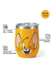 TOM & JERRY X SHEIN 360 Ml /12 Oz 不鏽鋼、防漏蓋，適用於熱飲/冷飲，適用於大多數杯架，禮物靈感 - 棕色 - 查看 3