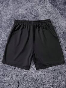 Manfinity Homme Men's Letter Print Drawstring Waist Casual Shorts - Black - View 3