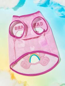 SHEIN X Care Bears 1件可愛卡通印花寵物背心，運動背心，貓狗通用，尺寸XXS至XXXXXL，特小號至特大號，護理熊、愛心熊、憤怒熊、分享熊、彩虹熊 - 粉色 - 查看 3