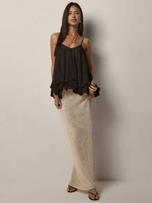 COSMINA Elegantes lässiges Damen-Camisole-Top mit Rüschensaum in Unifarbe, BOHO-Urlaubs-Y2K-romantisches Ausgeh-Camisole-Top - Braun - Übersicht 3