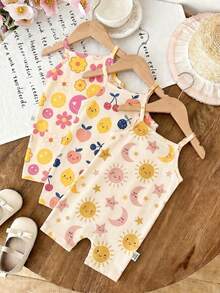 [RANDOM 4 PCS SEND 1 Pc]Baby Girls Beige Summer Casual Cute Family Matching Khaki Mallard Brown Leopard Bow Cartoon Rabbit Suspender Romper Outfits - Multicolor - View 7
