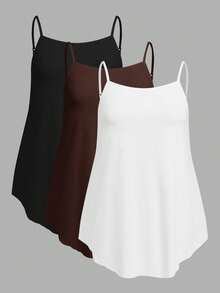SHEIN EZwear 休閒極簡風黑白棕大尺碼細肩帶背心與背心上衣3件組，適合夏季 - 彩色 - 查看 1